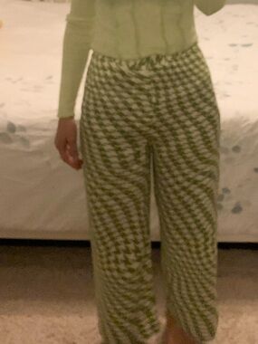 Green gingham pants